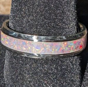 Crushed Genuine White Fire Opal Inlay Ring